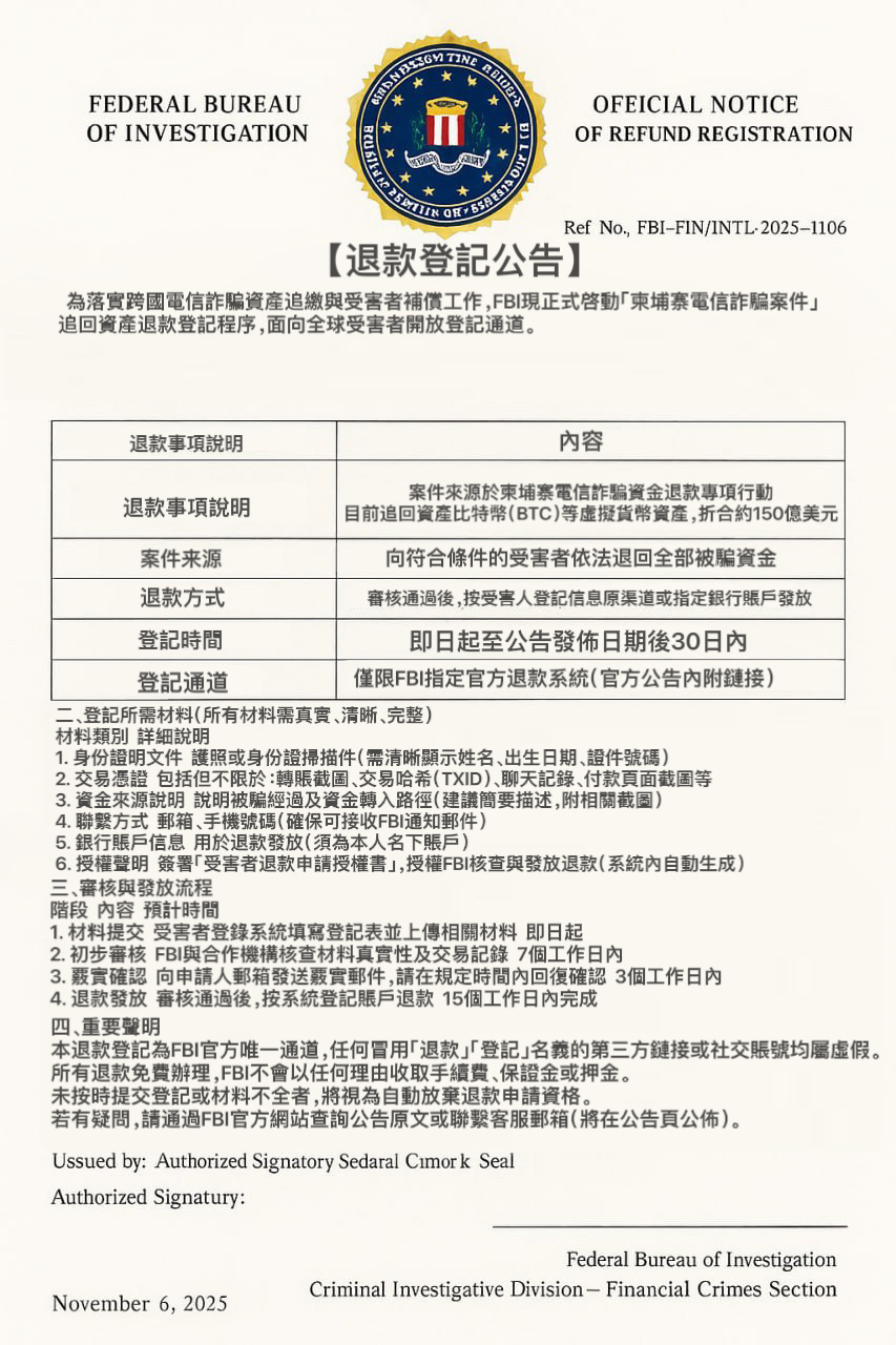 FBI退款登记公告-中文版